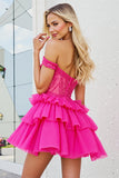 Sparkly Beaded Corset Fuchsia A Line Short Cocktail Dress