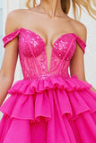 Sparkly Beaded Corset Fuchsia A Line Short Cocktail Dress