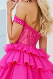Sparkly Beaded Corset Fuchsia A Line Short Cocktail Dress
