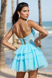 Light Blue Corset A Line Tiered Mini Cocktail Dress