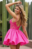 Fuchsia A Line Corset Appliqued Mini Cocktail Dress