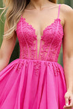 Fuchsia A Line Corset Appliqued Mini Cocktail Dress