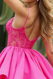 Fuchsia A Line Corset Appliqued Mini Cocktail Dress