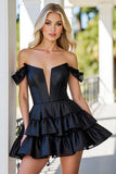 Black Tiered Corset Short Cocktail Dress with Ruffles
