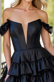 Black Tiered Corset Short Cocktail Dress with Ruffles