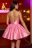 Pink Satin A Line Corset Short Cocktail Dress