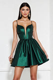 Dark Green Satin Corset A Line Short Cocktail Dress