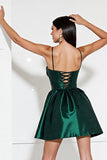 Dark Green Satin Corset A Line Short Cocktail Dress