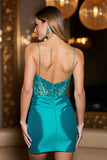 Sparkly Dark Green Bodycon Beaded Corset Short Cocktail Dress