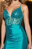 Sparkly Dark Green Bodycon Beaded Corset Short Cocktail Dress