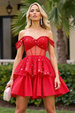 Sparkly Red Beaded Corset Short Cocktail Dress with Sequins