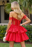 Sparkly Red Beaded Corset Short Cocktail Dress with Sequins