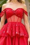 Sparkly Red Beaded Corset Short Cocktail Dress with Sequins