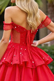 Sparkly Red Beaded Corset Short Cocktail Dress with Sequins