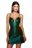 Dark Green A Line Corset Satin Mini Cocktail Dress