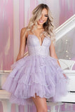 Sparkly Lilac A Line Tiered Short Cocktail Dress with Ruffles