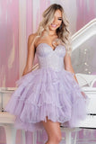 Sparkly Lilac Tulle Sweetheart Short Cocktail Dress with Ruffles