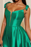 Dark Green Satin Corset A Line Mini Coctail Dress with Bows
