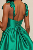 Dark Green Satin Corset A Line Mini Coctail Dress with Bows