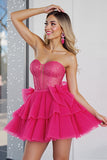 Sparkly Fuchsia Corset Sweetheart Short Cocktail Dress with Bows