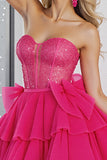 Sparkly Fuchsia Corset Sweetheart Short Cocktail Dress with Bows