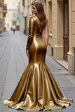 Blue Satin Mermaid One Shoulder Long Formal Dress with Bow