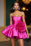 Fuchsia A Line Corset Strapless Floral Short Cocktail Dress