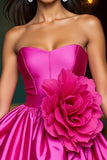 Fuchsia A Line Corset Strapless Floral Short Cocktail Dress