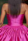 Fuchsia A Line Corset Strapless Floral Short Cocktail Dress