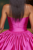 Fuchsia A Line Corset Strapless Floral Short Cocktail Dress