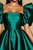 Dark Green Ruffled Sleeves Satin A Line Mini Cocktail Dress