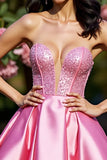 Sparkly Pink Corset Satin Strapless A Line Mini Cocktail Dress