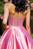 Sparkly Pink Corset Satin Strapless A Line Mini Cocktail Dress