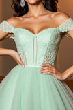 Light Green Appliqued Corset Off The Shoulder Short Cocktail Dress