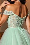 Light Green Appliqued Corset Off The Shoulder Short Cocktail Dress