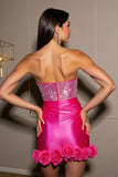 Sparkly Fuchsia Floral Corset Strapless Bodycon Mini Cocktail Dress