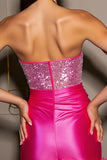 Sparkly Fuchsia Floral Corset Strapless Bodycon Mini Cocktail Dress