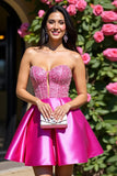 Sparkly Fuchsia Corset Sweetheart A Line Short Cocktail Dress