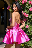 Sparkly Fuchsia Corset Sweetheart A Line Short Cocktail Dress
