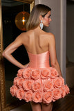 Orange Satin A Line Sweetheart Floral Short Cocktail Dress