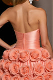 Orange Satin A Line Sweetheart Floral Short Cocktail Dress