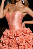 Orange Satin A Line Sweetheart Floral Short Cocktail Dress
