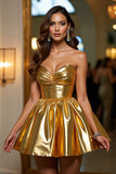 Golden A Line Metallic Sweetheart Short Cocktail Dress