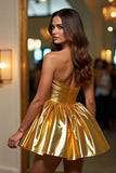 Golden A Line Metallic Sweetheart Short Cocktail Dress