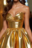 Golden A Line Metallic Sweetheart Short Cocktail Dress