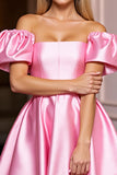 Pink Satin A Line Off The Shoulder Short Cocktail Dress