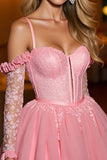 Pink Corset A Line Cold Shoulder Short Cocktail Dress with Lace