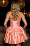 Orange A Line Satin Sweetheart Mini Cocktail Dress