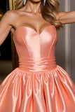 Orange A Line Satin Sweetheart Mini Cocktail Dress