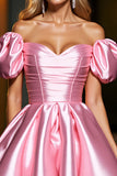 Pink A Line Corset Off the Shoulder Short Cocktail Dress